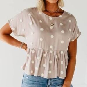 perch by Blu Pepper Mauve Cream Puff Polka Dot Flowy Babydoll Blouse 2XL